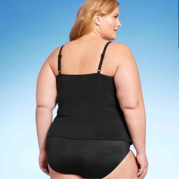 WOMEN’S Sleeveless Tiered Ruffle Tankini Swimsuit Top Black - Picture 2 of 15